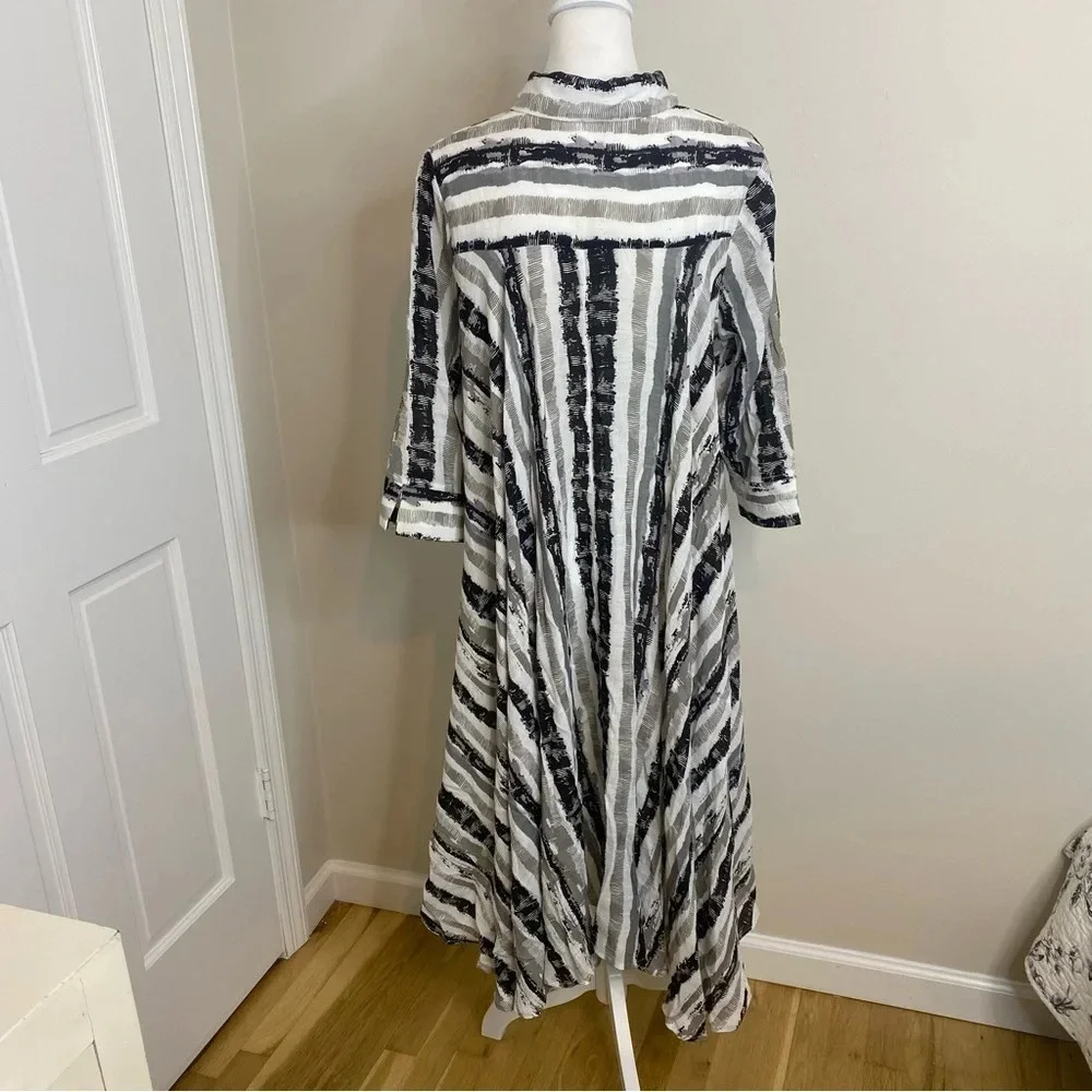 PATRIZIA LUCA Women’s Three Quarter High Low Striped Print Shirt Dress Top L - Picture 9 of 13